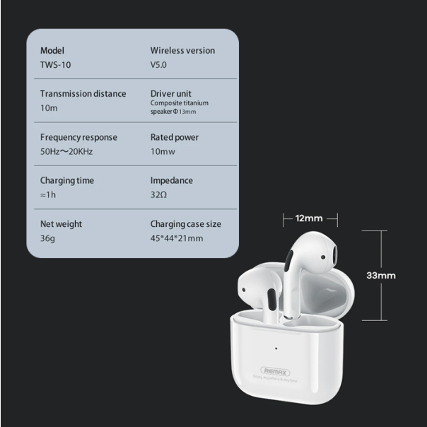 Bluetooth slusalice REMAX TWS-10i crne - 202838