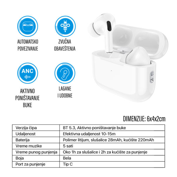 Bluetooth slušalice Teracell Airbuds Pro bele - 216136-1