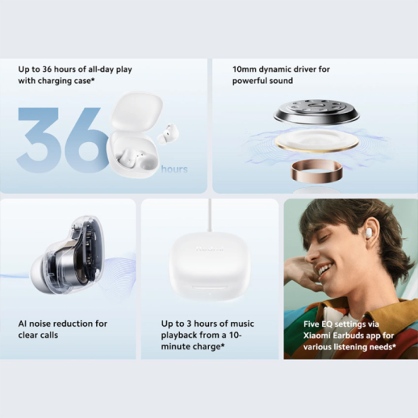 XIAOMI Bluetooth slušalice Redmi Buds 6 Play, bela - ZVU03265