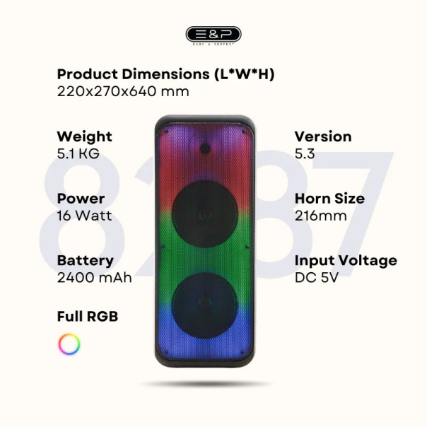 Bluetooth zvučnik EP-8287 8in crni - 619002