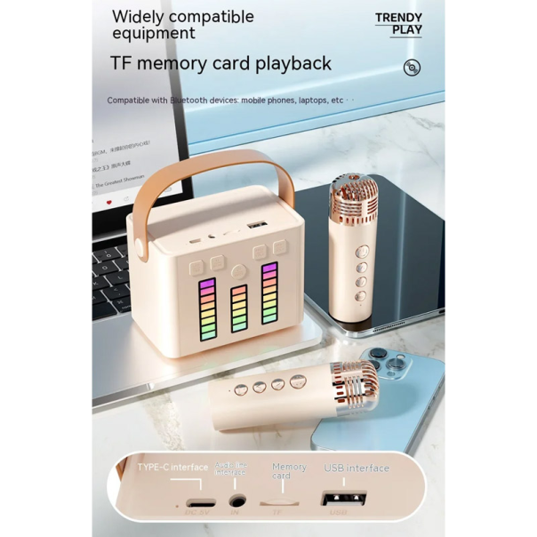 Bluetooth zvučnik karaoke set sa mikrofonom Q-2 roze - 606749