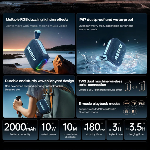 Bluetooth zvučnik REMAX RB-M7 10W vodootporan zeleni - 221835