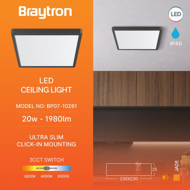 BRAYTRON LED plafonjera BRY-JADE-SLR-BLC-SQR-20W-3u1 - BP07-10281