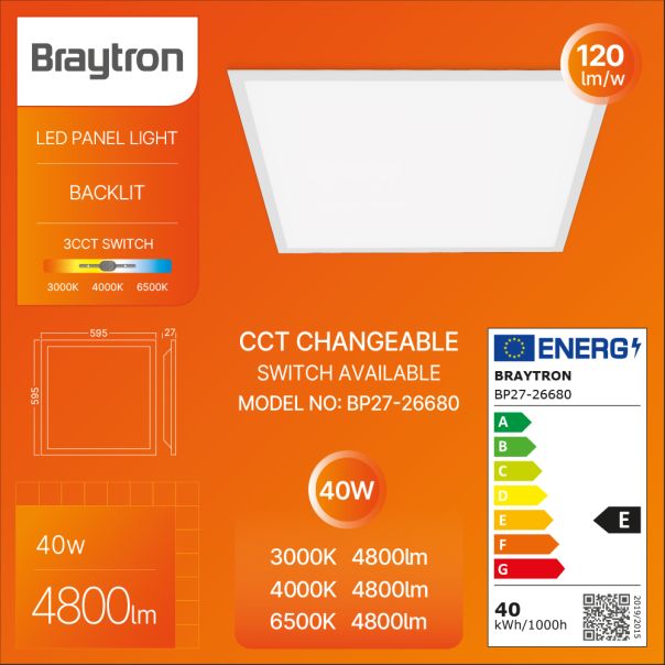 BRAYTRON LED panel BRY-PANELLED-RL-40W-595x595-WHT-3u1 - BP27-26680