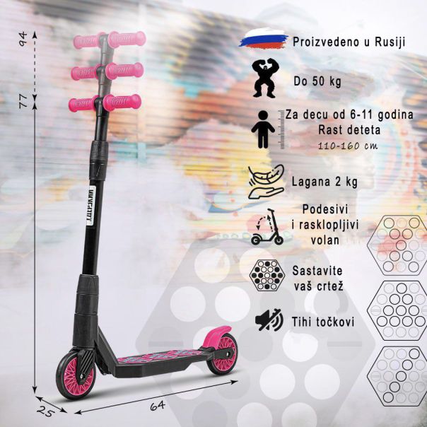 DERZKY Trotinet Bro 6-11 godina roza - Bro-02-59