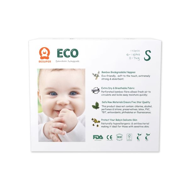 BESUPER ECO Bamboo Pelene S (3-8 kg) 102 kom - BSE-P-S
