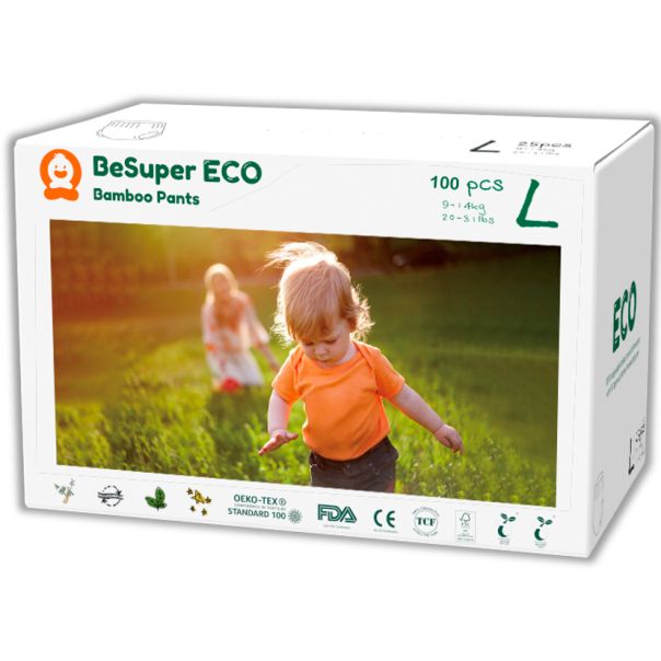 BESUPER ECO Bamboo Pelene-Gaćice L (9-14 kg) 100 kom - BSE-PG-L