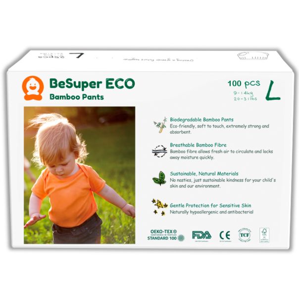 BESUPER ECO Bamboo Pelene-Gaćice L (9-14 kg) 100 kom - BSE-PG-L