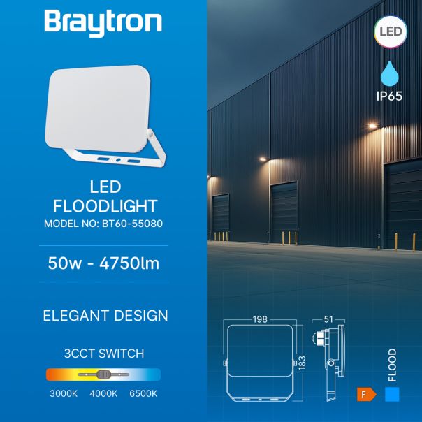 BRAYTRON LED reflektor BRY-FLOOD-WF-50W-WHT-3u1-IP65 - BT60-55080
