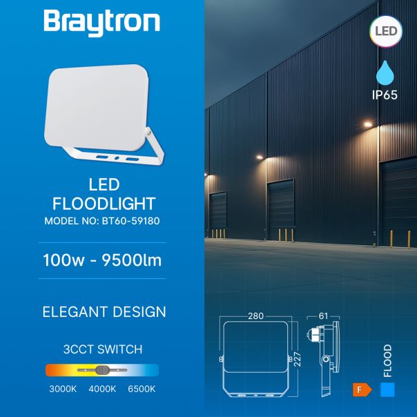 BRAYTRON LED reflektor BRY-FLOOD-WF-100W-WHT-3u1-IP65 - BT60-59180