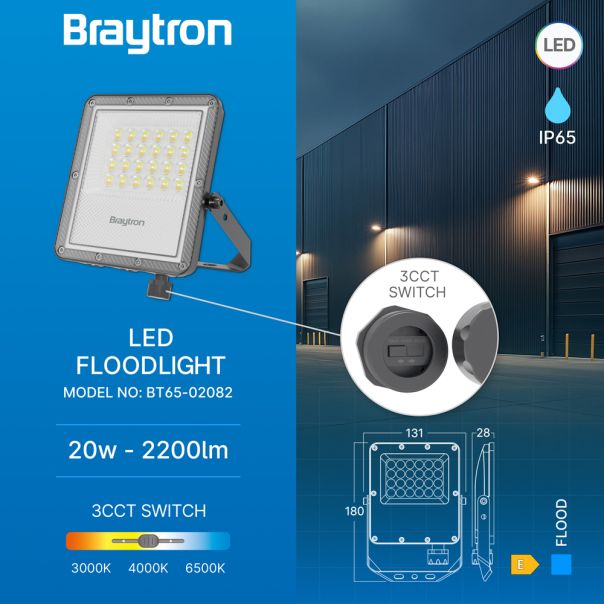 BRAYTRON LED reflektor BRY-FLOOD-PF-20W-GRY-3IN1-IP65 - BT65-02082