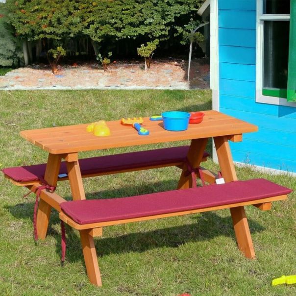 KINDER HOME Garnitura za baštu KINDER HOME, Dečiji sto za piknik sa klupama i mekim jastucima - C089