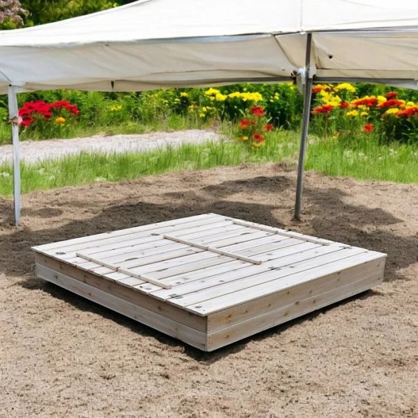 Veliki dečiji pesčanik sa klupama i preklopnim poklopcem KINDER HOME  drveni - C1113