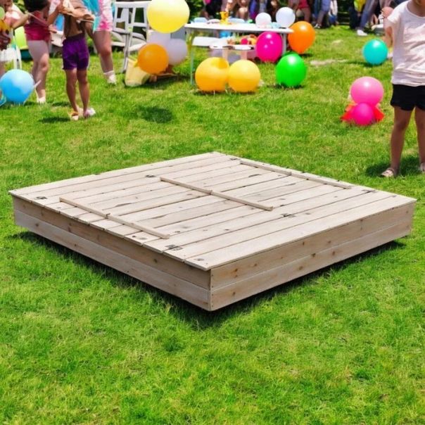 Veliki dečiji pesčanik sa klupama i preklopnim poklopcem KINDER HOME  drveni - C1113