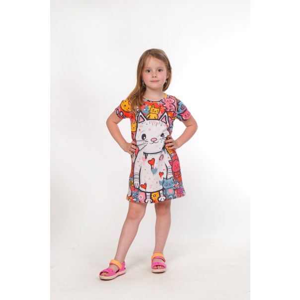 BAIKA Letnja haljina za devojčice - Graffiti Cica - LHDGRC