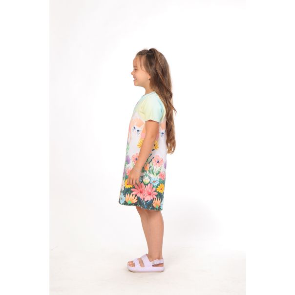 BAIKA Letnja haljina za devojčice - Cica u cveću - LHDCCV