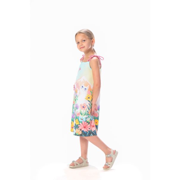 BAIKA Haljina na bretele za devojčice - Cica u cveću - LHDCCVB