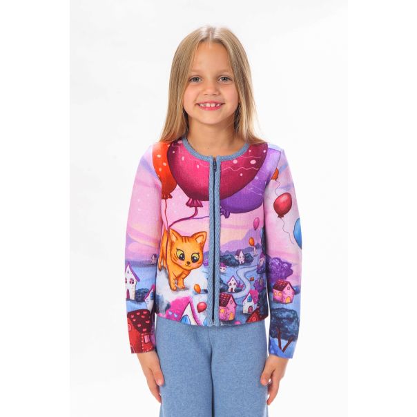 BAIKA Kardigan za devojčice - Maca sa balonima - TKDBCIC