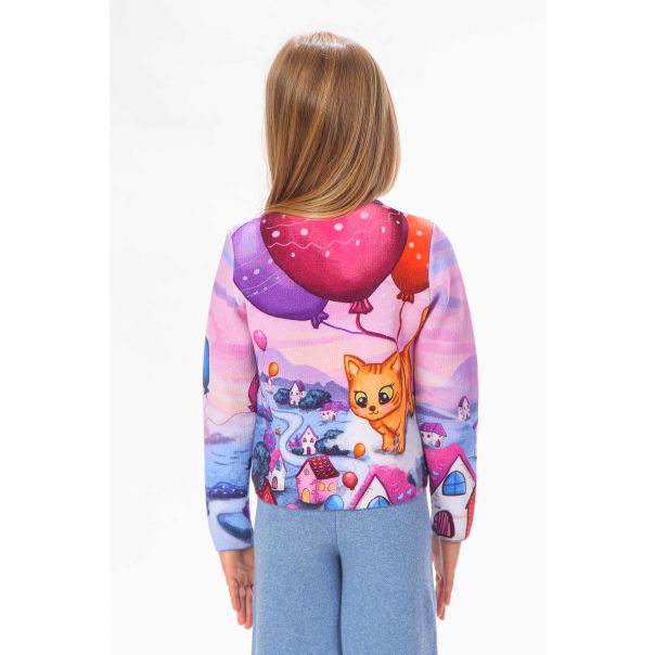 BAIKA Kardigan za devojčice - Maca sa balonima - TKDBCIC