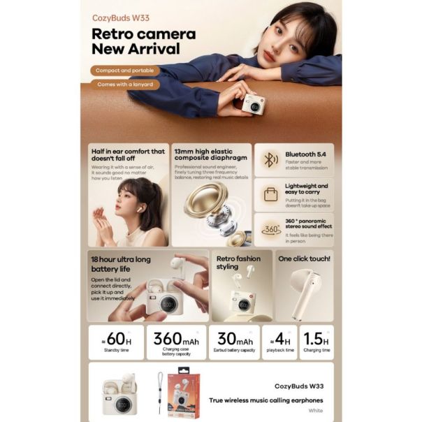 Bluetooth slusalice REMAX CozyBuds W33 bele - 221831