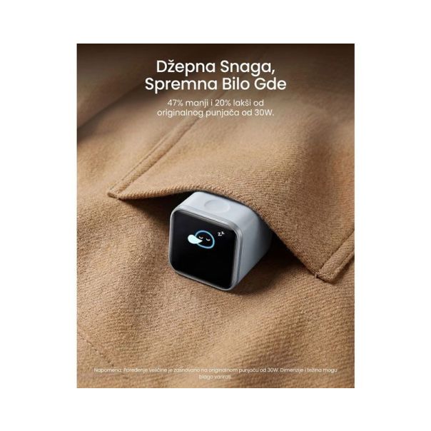 Nano 45W putni zidni punjač sa ekranom, USB-C port, beli - EP3262853