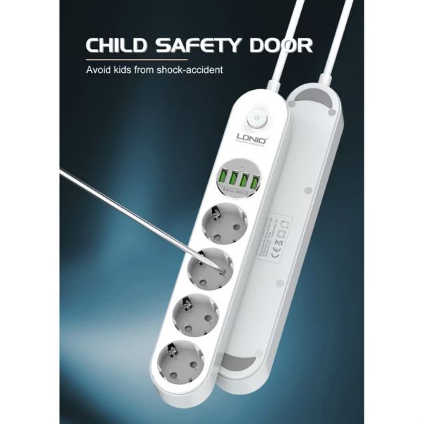 Produzni kabl LDNIO SE1-C 2500W EU, 4 uticnice 2xUSB 12W, 2xPD 20W beli 2m - EP2937076