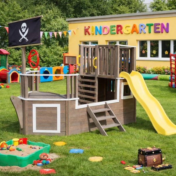 Dečija drvena penjalica Piratski brod sa toboganom i peskarnikom KINDER HOME - EP2882603