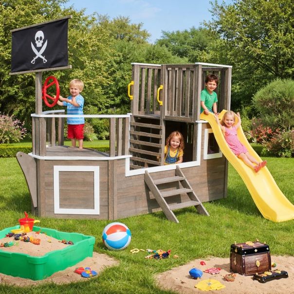 Dečija drvena penjalica Piratski brod sa toboganom i peskarnikom KINDER HOME - EP2882603