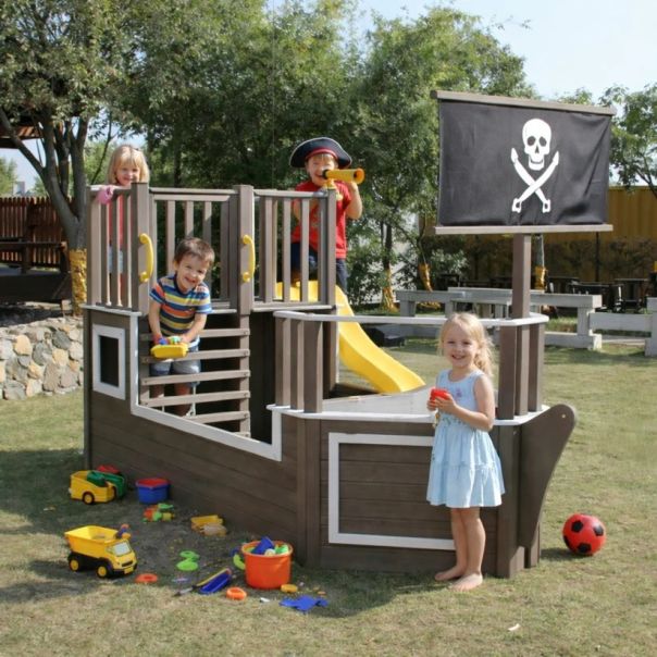 Dečija drvena penjalica Piratski brod sa toboganom i peskarnikom KINDER HOME - EP2882603