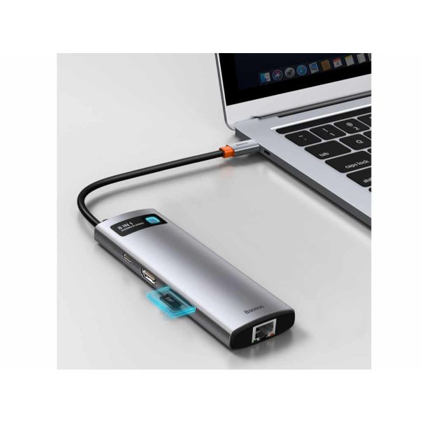 BASEUS Prikljucna stanica 8 u 1 Multifunkcionalna Type-C to HDMI+USB 3.0+PD+RJ45+SD TF siva - CAHUB-CV0G