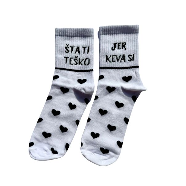 KEVA SI Ženske čarape - Šta ti teško jer keva si, crno srce - 22KEVASI