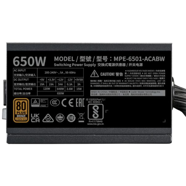 COOLER MASTER MWE Bronze V3 650W napajanje (MPE-6501-ACABW-3BEU) 5Y - EP2714323