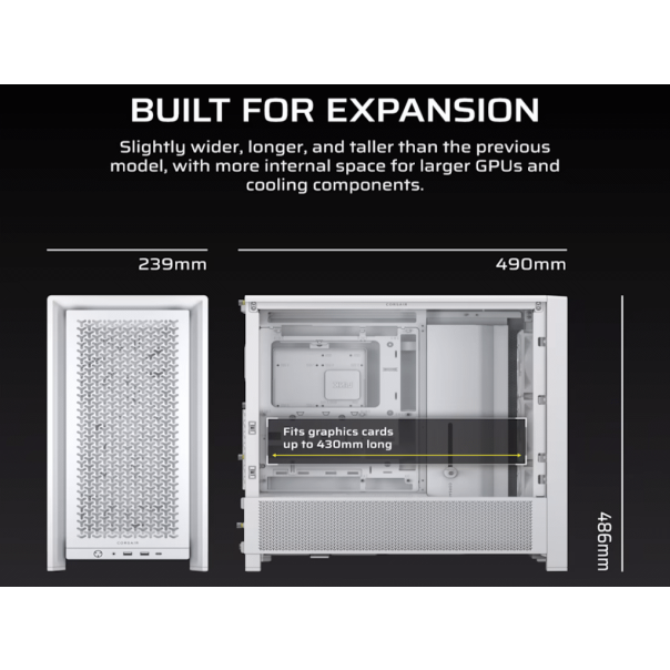 CORSAIR Kucište FRAME 4000D RS Mid-Tower/ATX/kaljeno staklo/bez napajanja/bela - EP2425843