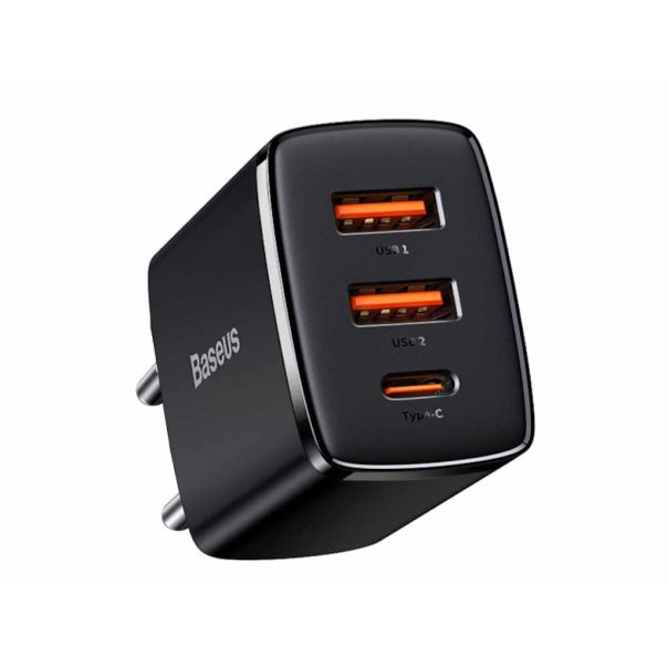 BASEUS Punjač Compact 30W 2*Usb A/1*Type C, crna - CCXJ-E01