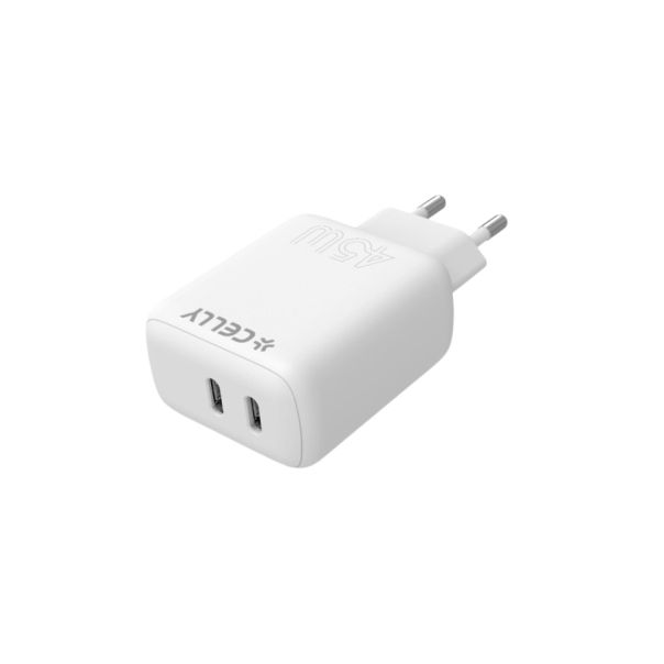 CELLY Kućni punjač Pro Power 45w Type C Port x 2 - TC2USBC45WWH