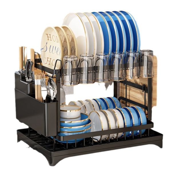 Cediljka za Sudove - Dvospratni Organizator za Tanjire, Šolje i Pribor Crni - EP2857936