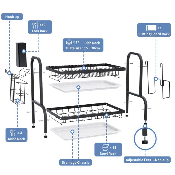 Cedijka za sudove na dva sprata - Organizator za Tanjire, Šolje i Pribor Crni - EP2947160