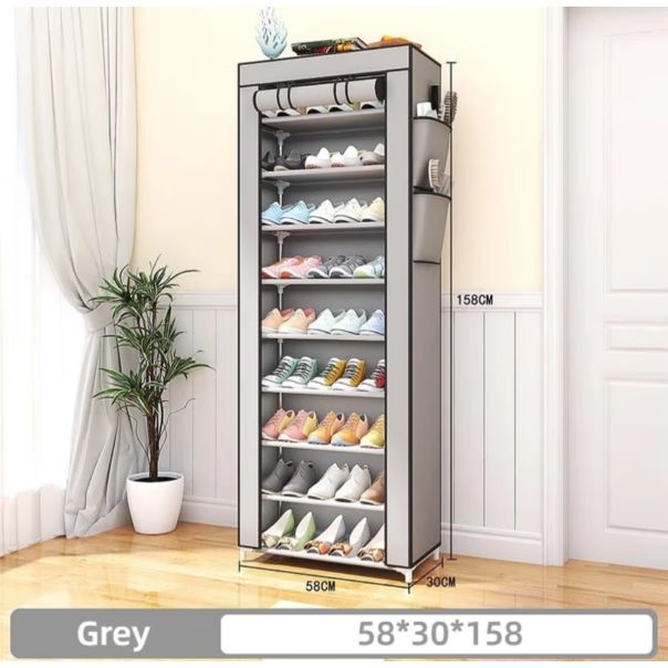 Cipelarnik sa 9 nivoa, platneni, Sivi - CHEP011