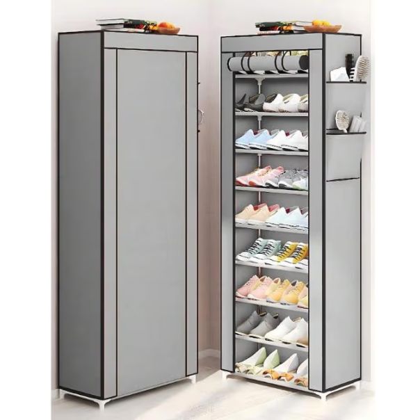 Cipelarnik sa 9 nivoa, platneni, Sivi - CHEP011