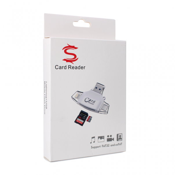 Čitač kartica SD microSD na Type C Lightning USB 2.0 JWD-84 beli - 91583