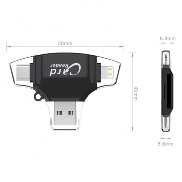 Čitač kartica SD microSD na Type C Lightning USB 2.0 JWD-84 crni - 91949-1-1