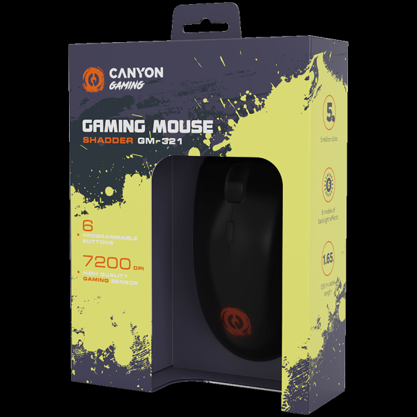 CANYON Gaming miš Shadder GM-321 Instant 725F Optički 1.65m kabl sa magnetnim prstenom, crna - CND-SGM321