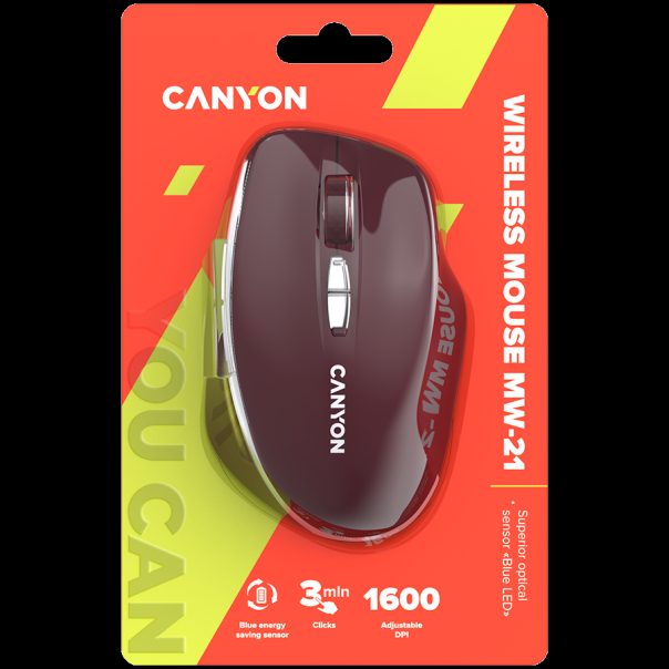CANYON Miš MW-21, 2.4 GHz Wireless sa 7 tastera, bordo - CNS-CMSW21BR