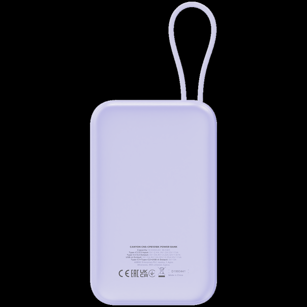 CANYON Power bank OnPower 101 sa kablom 10000 mAh PD22.5W, ljubičasta - CNS-CPB101PU