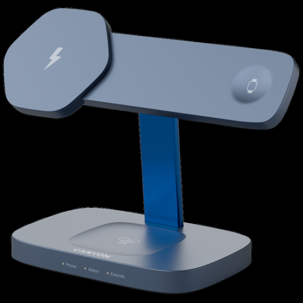 CANYON Wireless charging station Hexagon 310 3in1, siva/plava - CNS-WCS310DGBL