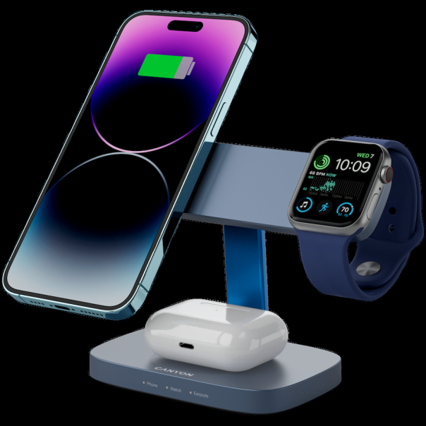 CANYON Wireless charging station Hexagon 310 3in1, siva/plava - CNS-WCS310DGBL