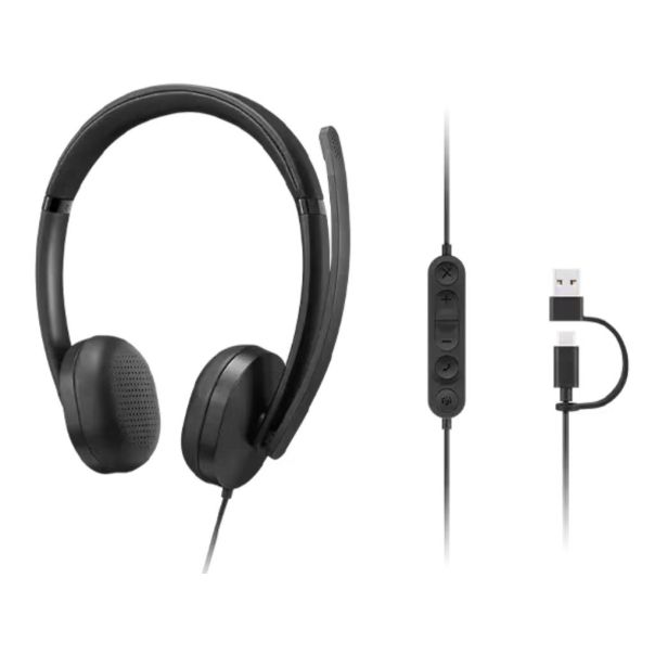 Slušalice LENOVO VoIP Headset 5000 žicne /USB-C+adapter USB-A/ Teams/crna - EP2950538