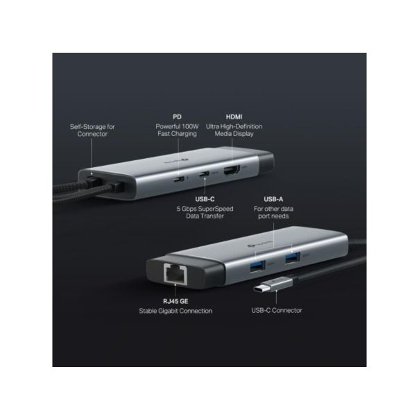 Hub TP-LINK UH6120C USB Type-C 6-Port Hub/1×USB-C/1× HDMI 4K 60Hz Port/1  USB-C PD 100W Port/1× RJ4 - EP3025397
