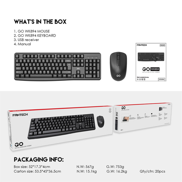 Combo miš i tastatura wireless Fantech WK-894 crni - 106382