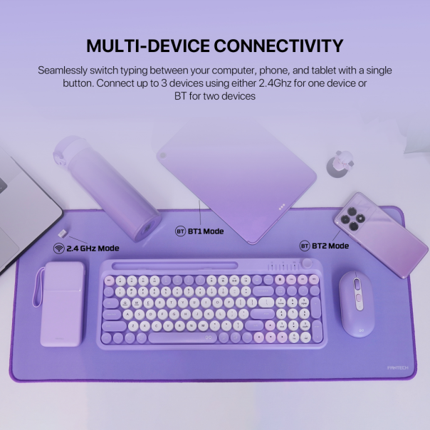 Combo miš tastatura wireless Fantech WK-899 GO mochi101 ljubičasta - 222343